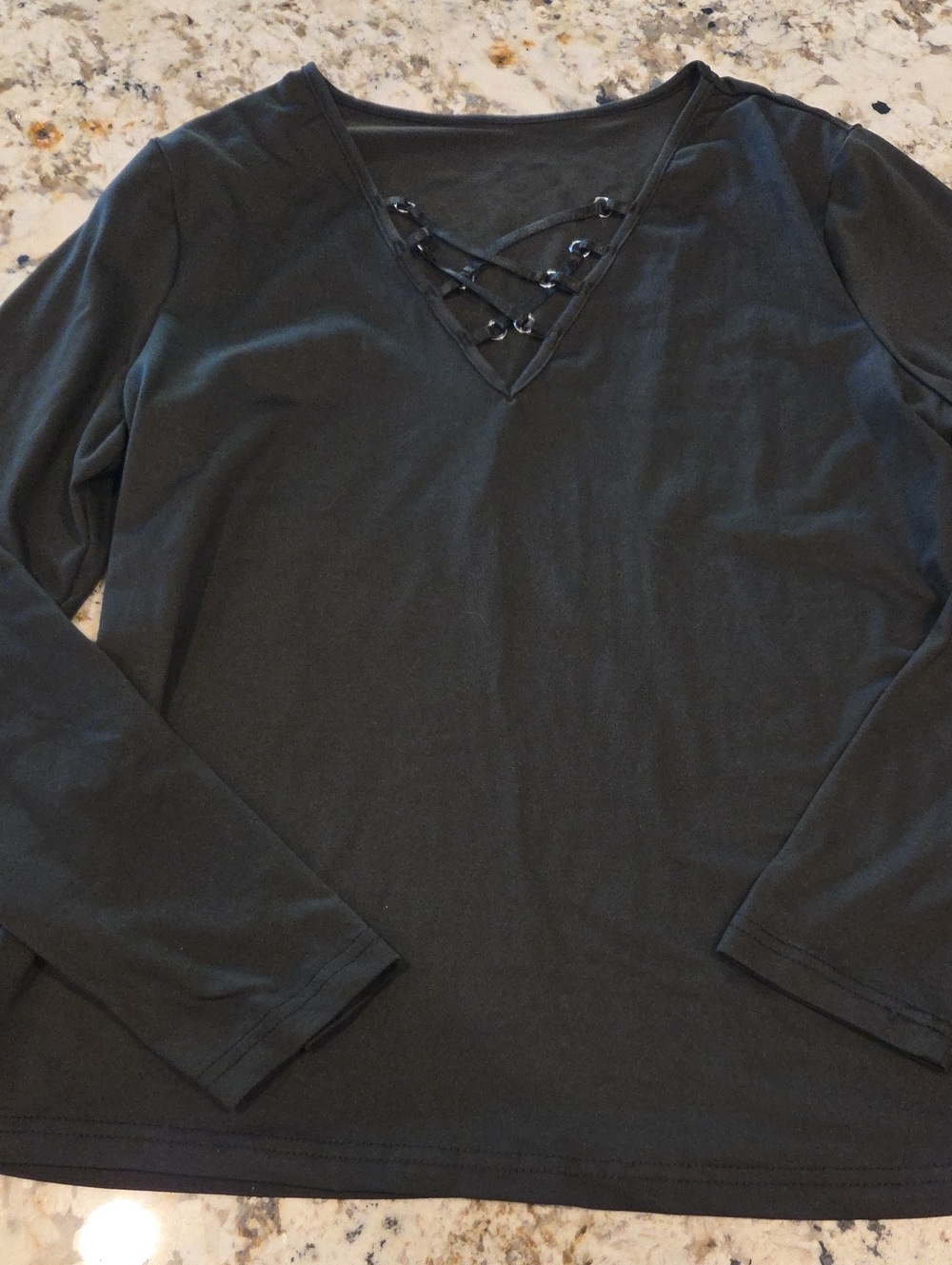 SHEIN Womens Long Sleeve V-Neck Shirt with Crisscross Lacing